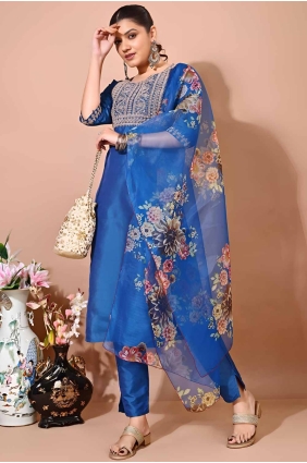 Embroidered Silk Kurti in Deep blue KTI2617