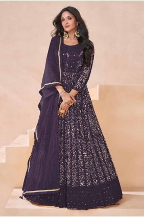 Georgette Embroidered Wine Gown Dress with Dupatta GW1076