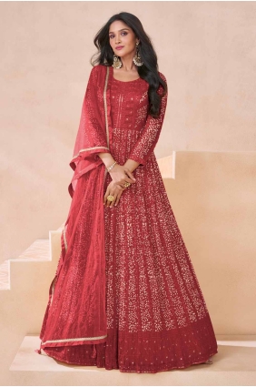 Red Gown Dress with Embroidered Georgette GW1078
