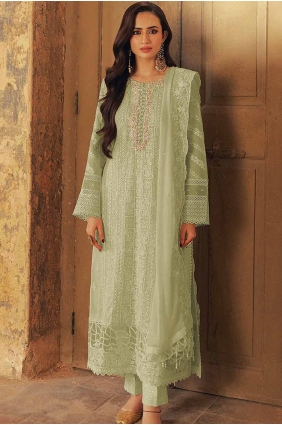 Green Embroidered Eid Pakistani Suit in Georgette SK155096