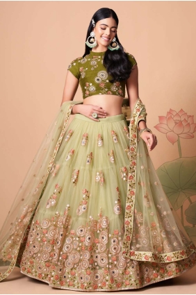 Soft net Embroidered Pista Lehenga Choli with Dupatta LC6549