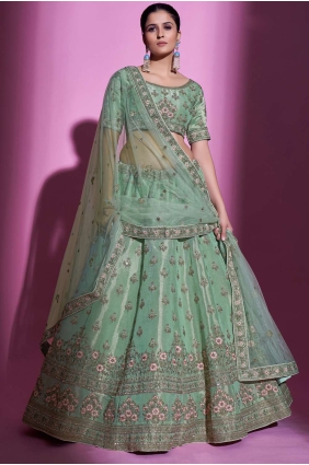 Pista green Mirror Silk Wedding Lehenga Choli LC6557