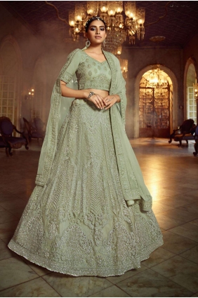Green Wedding Lehenga Choli with Zircon Soft net LC6607