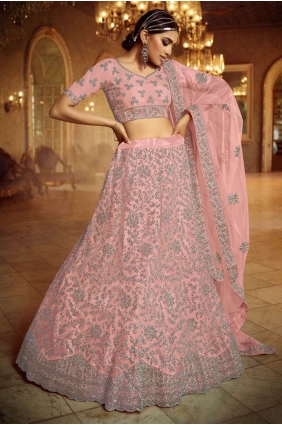 Pink Zircon Wedding Lehenga Choli in Soft net LC6609