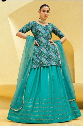 Printed Georgette Wedding Lehenga Choli in Turquoise blue with Dupatta LC6612