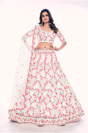 Thread Wedding Lehenga Choli in Off white Soft net LC6786