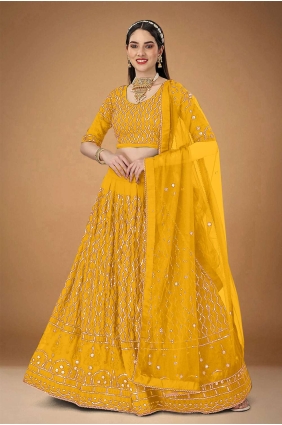 Georgette Wedding Lehenga Choli with Embroidered in Yellow LC6842