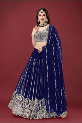 Embroidered Blue Wedding Lehenga Choli in Georgette LC6852