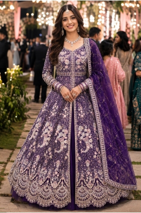 Purple Anarkali Suit in Chanderi with Embroidered AS4356