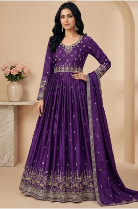 Purple Silk Salwar Kameez with Thread AS4259