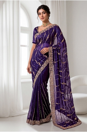 Hand,sequins Silk Saree in Purple SR30193