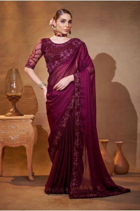 Purple Saree in Jacquard with Embroidered SR28238