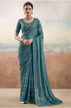 Chiffon Saree in Rama with Embroidered SR30314