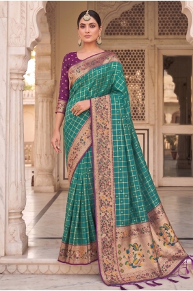 Weaving Saree in Rama Banarasi silk SR29992