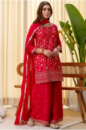 Silk Rani pink Palazzo Suit in Embroidered PZ4334