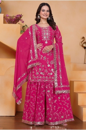 Sequins Palazzo Suit in Rani pink Faux georgette PZ4364