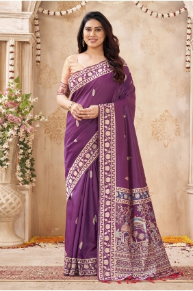 Purple Raw silk Saree with Weaving SR30409