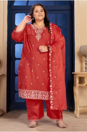 Cotton Salwar Kameez with Embroidered in Red SK159153