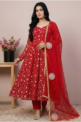 Georgette Sequins Red Anarkali Kurti with Dupatta AS4207