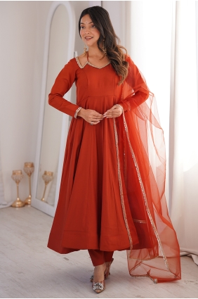 Rust Chanderi silk Lace Anarkali Suit with Dupatta AS4304