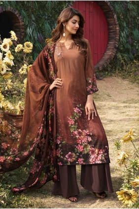 Brown Digital print Salwar Kameez in Crepe SK156062