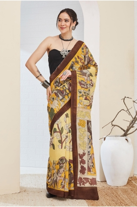 Digital print Silk Brown Saree with Blouse SR30215