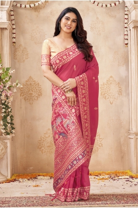 Cherry Saree with Weaving Raw silk SR30413