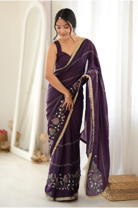 Wine Saree with Thread Georgette SR30261