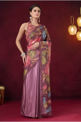 Wine Saree with Printed Satin SR30420