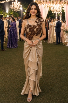 Beige Saree in Embroidered Satin SR30147