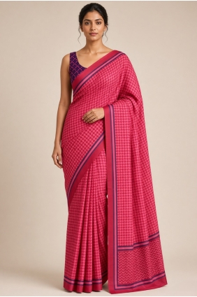 Pink Saree in Printed Satin SR30425