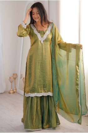 Sea green Silk Lace Palazzo Suit with Dupatta PZ4360