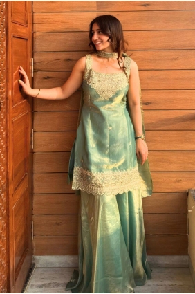 Silk Embroidered Sea green Sharara Suit with Dupatta SS1370