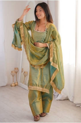Sea green Lace Palazzo Suit in Silk PZ4361