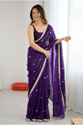 Purple Sequins,embroidered Satin Saree SR30344