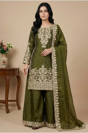 Mehendi green Palazzo Suit in Silk with Sequins PZ4343