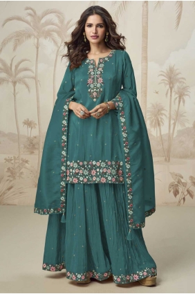 Aqua green Palazzo Set with Embroidered Shimmer PZ4182