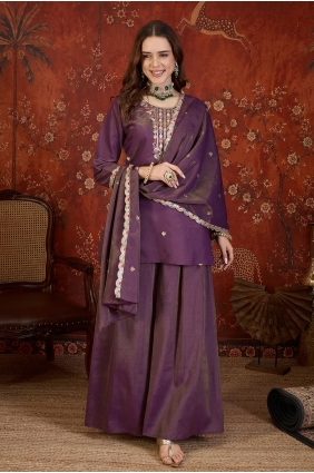 Palazzo Suit in Purple Shimmer with Embroidered PZ4582