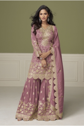 Pink Hand Sharara Suit in Shimmer SS1367