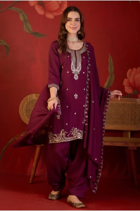 Silk Burgundy Palazzo Suit in Embroidered PS2445