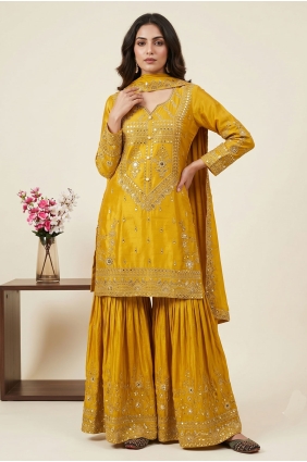 Yellow Embroidered Silk Salwar Kameez SS1382