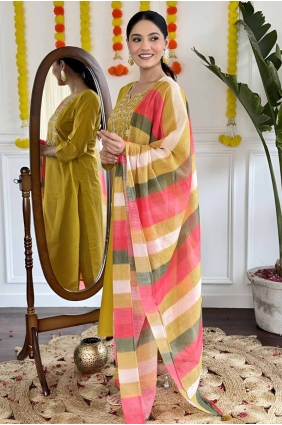 Straight Pant Suit in Yellow Viscose with Embroidered SK155109