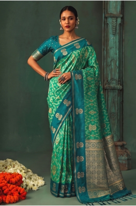 Silk Saree in Teal with Weaving SR30376