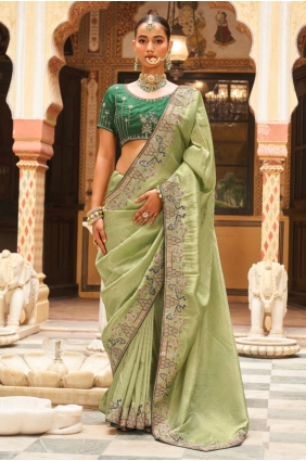 Embroidered Saree in Pista Tissue SR30358
