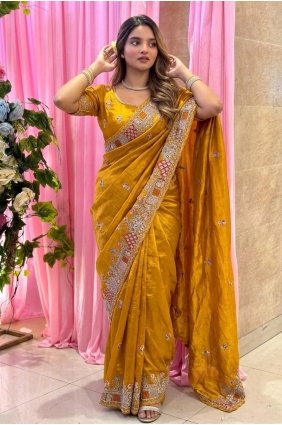 Mustard Saree with Embroidered Tissue SR30306