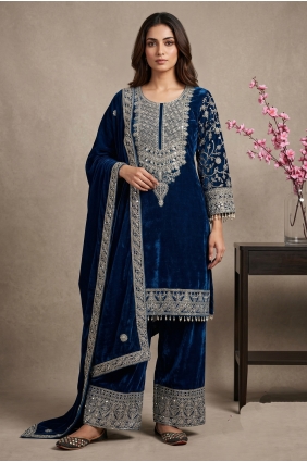 Teal Salwar Kameez with Embroidered Velvet SK159161