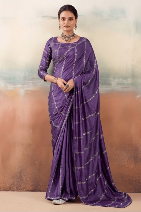Violet Saree with Embroidered Chiffon SR30316