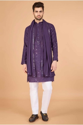 Viscose Men Kurta in Dusty purple with Embroidered KURR448