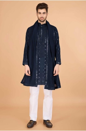 Viscose Men Kurta in Nevy blue with Embroidered KURR446