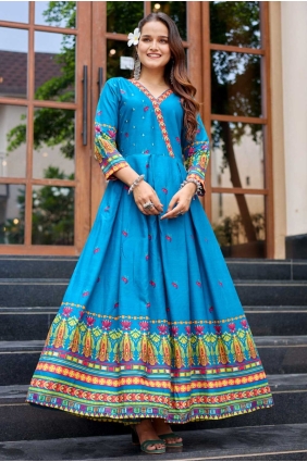 Rayon Weaving Blue Gown Dress with Dupatta GW1174